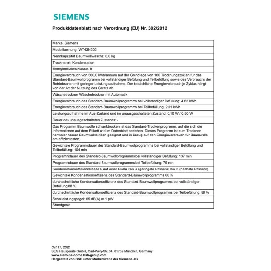 Siemens Kondenstrockner WT43N202 IQ300, 8 Kg 13 Siemens Kondenstrockner WT43N202 IQ300, 8 Kg – Bild 11