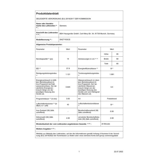 Siemens IQ700 SN27YI03CE Stand-Geschirrspüler - 60 Cm, DosierAssistent, Edelstahl 9 Siemens IQ700 SN27YI03CE Stand-Geschirrspüler - 60 Cm, DosierAssistent, Edelstahl – Bild 7