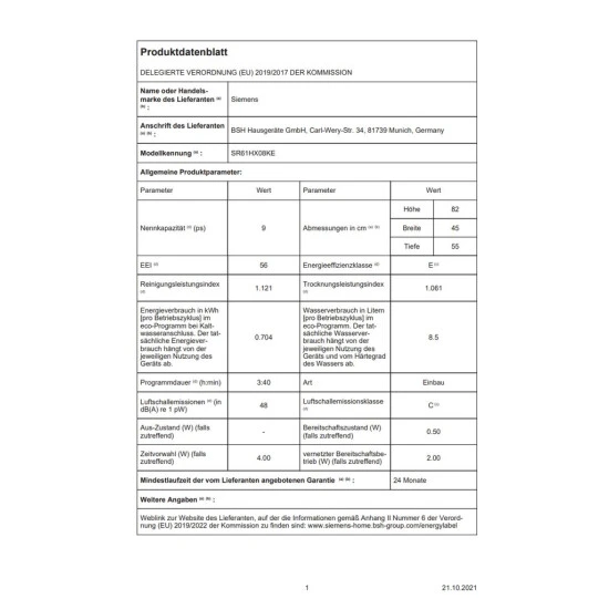 Siemens Geschirrspüler SR61HX08KE - HomeConnect, HygienePlus, Vollintegrierbar, 45 Cm 9 Siemens Geschirrspüler SR61HX08KE - HomeConnect, HygienePlus, Vollintegrierbar, 45 Cm – Bild 7