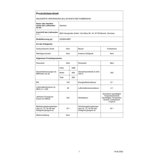 Siemens GS36NAWEP IQ500 Freistehender Gefrierschrank / E / 234 KWh/Jahr / 242 L / NoFrost / BigBox / LED-Innenbeleuchtung 11 Siemens GS36NAWEP IQ500 Freistehender Gefrierschrank / E / 234 KWh/Jahr / 242 L / NoFrost / BigBox / LED-Innenbeleuchtung – Bild 9