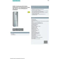 Siemens KG39NXICF IQ300 Kühl-Gefrier-Kombination, 203 X 60 Cm, 260 L Kühlen + 103 L Gefrieren, HyperFresh Längere Frische, NoFrost Nie Wieder Abtauen, AntiFingerprint Schutz Vor Fingerabdrücken -Siem Kuchenartikel Verkaufsladen unnamed file 846